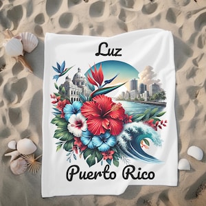 Custom Puerto Rico Plush Blanket, Personalized Throw Blanket, Puerto Rico Vacation Travel Gift, Cozy PR Bedding, Boricua Gift for Her Him
