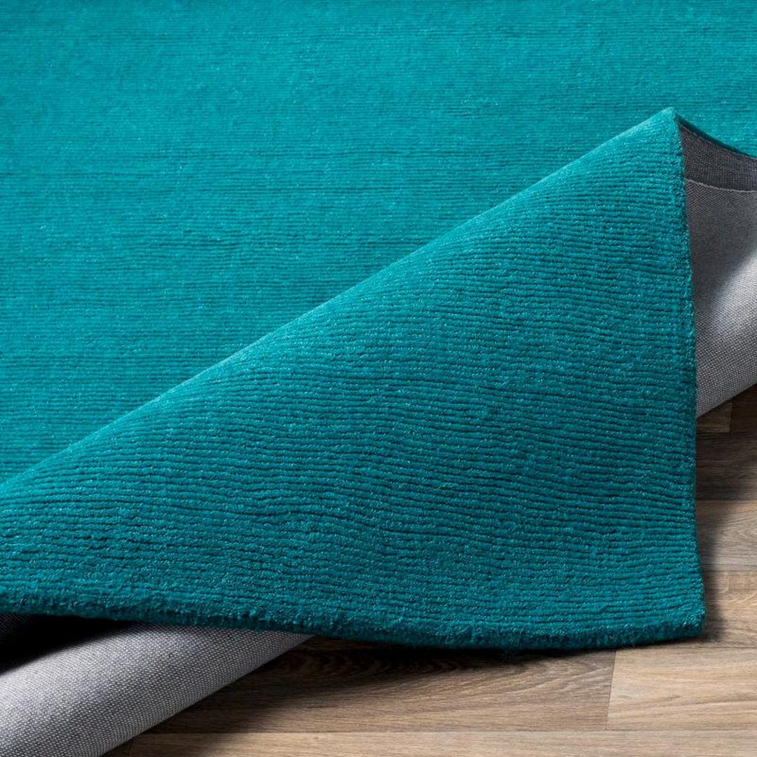 Teal Pattern Rug Texture Hand-loomed Faded Teal Textured Wool Area Rug| Loop-cut Pile Teal ...