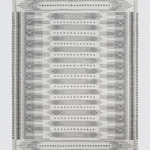 Handgeweven geometrische kelim Dhurrie – grijs wollen platgeweven zuidwestelijk tapijt
