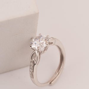 Moissanite Solitaire Ring: 925 Sterling Silver, 14k White Gold Plated