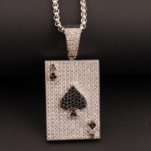 Pendentif As de pique, bijoux glacés en moissanite, plaqué or blanc 14 carats, mode homme, pendentif carte de poker, pendentif hip hop, cadeau pour lui