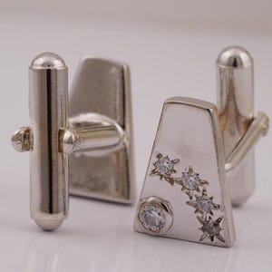 Natural Moissanite & Diamond Cufflinks , 14k White Gold Round Cut Dainty Moissanite Cufflinks , Sparkling Silver Shine, Luxury Gift for Him