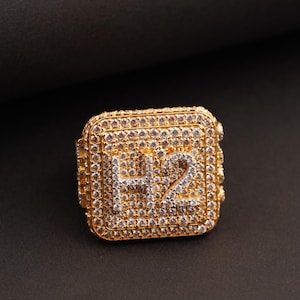 Iced Out Hip Hop Ring: 14k Gold Plated Sterling Silver Pave Diamond