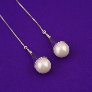 Pearl Threader Earring, Minimalist Threader Earrings, 14k White Gold Plated, Sterling Silver Earrings, Chain Threader Earring, Gift For Her