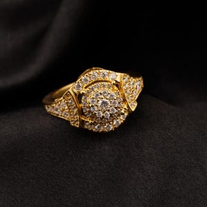 Anillo de compromiso de plata de ley con racimo de moissanita para mujer, chapado en oro de 14 k