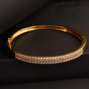 14k Gold Plated Moissanite Bangle: Sterling Silver Diamond Cuff