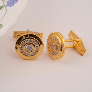 Vintage 14k Gold Plated Cufflinks: Handmade Round Diamond Suit Accessories