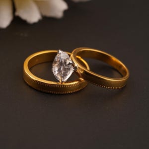 14k Gold Plated Sterling Silver Bridal Ring Set: Solitaire & Dainty Band