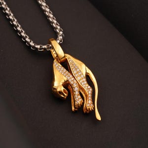 Pendentif panthère en or, pendentif plaqué or 14 carats, pendentif panthère à suspendre emblématique pour homme, argent sterling 925 fait main, pendentif cadeau pour lui