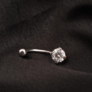 14k Gold Diamond Solitaire Belly Button Ring: Minimalist Navel Jewelry