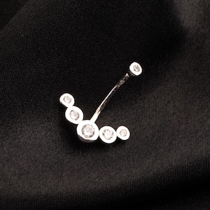 Diamond Cluster Belly Button Ring: 14k White Gold Plated Navel Bar