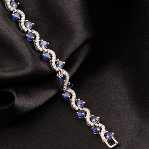 Blue Sapphire Tennis Bracelet 14k White Gold Plated Gemstone Luxury Bracelet For Women