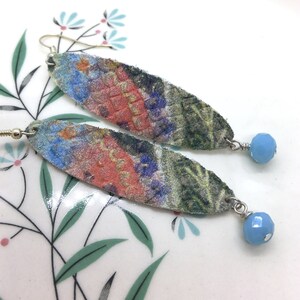 Multicolored & Metallic Floral Snakeskin Texture Leather Drop Earrings, Genuine Leather, Lightweight Earrings