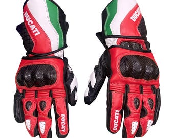 Ducati MotoGP 2019 Racing Leather Gloves – Premium Motorbike Gloves with Carbon Protection
