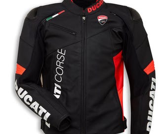 Chaqueta de cuero de competición para hombre Ducati Corse C6 negra: protección y rendimiento de calidad profesional.