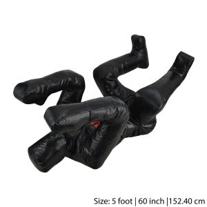May include: Black training dummy made of padded fabric, lying on its back with arms and legs outstretched. Size: 5 foot | 60 inch | 152.4 cm