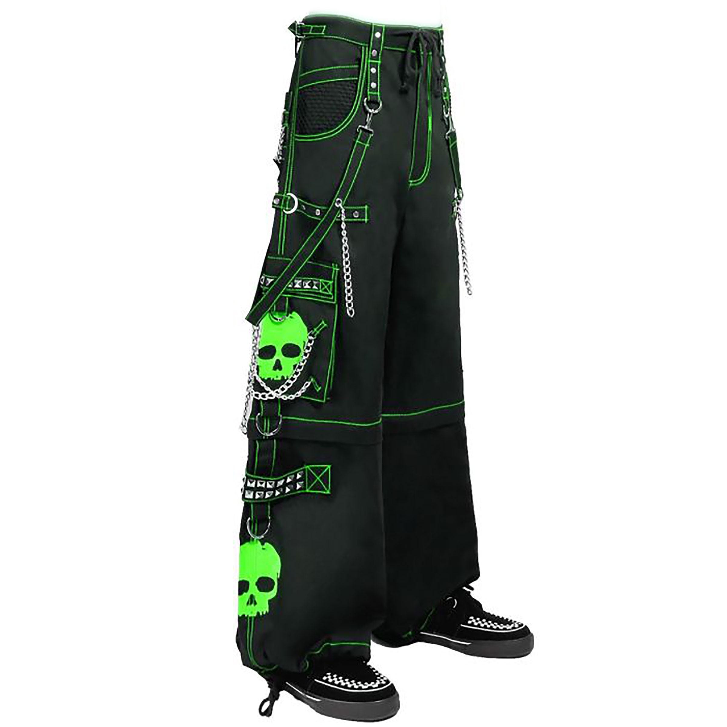 Gothic Black Green Skull Cargo Pants – Baggy Rave Streetwear With