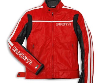 Ducati 80s Leather Racing Jacket: Cowhide Biker Jacket with CE Armor