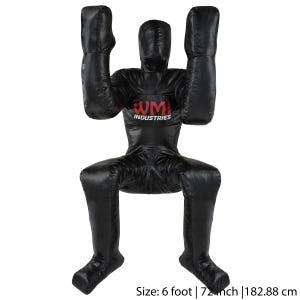 May include: Black freestanding training dummy with padded arms and legs. The dummy is 6 feet tall and has the text "WMI INDUSTRIES" printed on the chest.