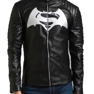 Betman vs Sooperman Faux Leather Jacket – Black Superhero Moto Biker Jacket for Men