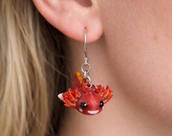 Axolotl Dangle Earrings – Handmade 3D Printed Cute Animal Earrings