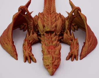 3D Printed Articulating Winged Dragon - Poseable Fantasy Figure - Unique Dragon Collectible - 22 Inches Long!
