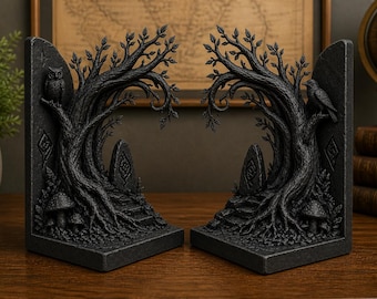 Zauberwald Buchstützen | .Baum Buchstützen | Wald Dekor | Fantasy Bücherregal Dekor | Dark Academia Dekor | Natur Buchstützen