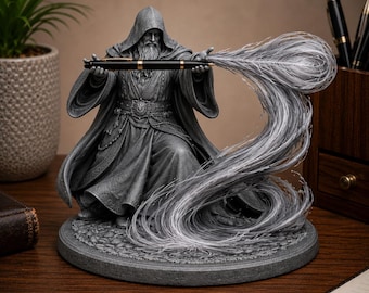 Tempest Wizard Pen Holder with Magic Effect | Fantasy Desk Organizer | Mage Statue Pen Stand | DnD Desk Decor | Unique Office Gift