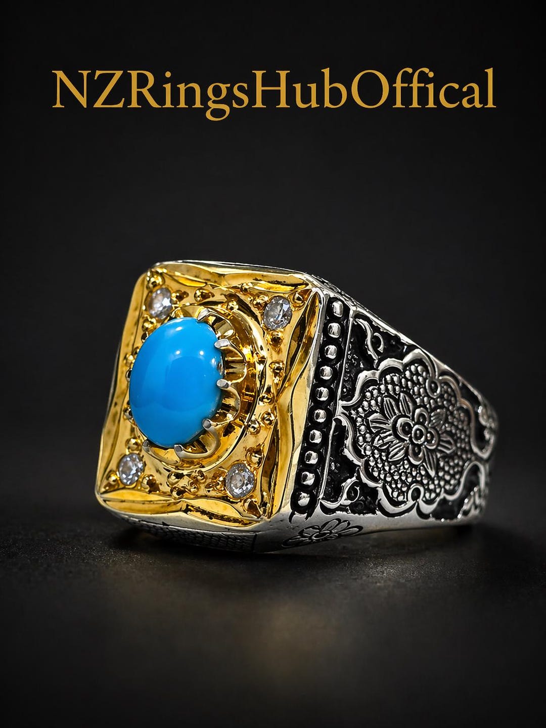 Handmade Sterling Silver Feroza Ring – Natural Oval Blue Turquoise Men ...