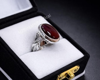 Blood Red Yemeni Aqeeq Ring, 925 Sterling Silver Agate Ring