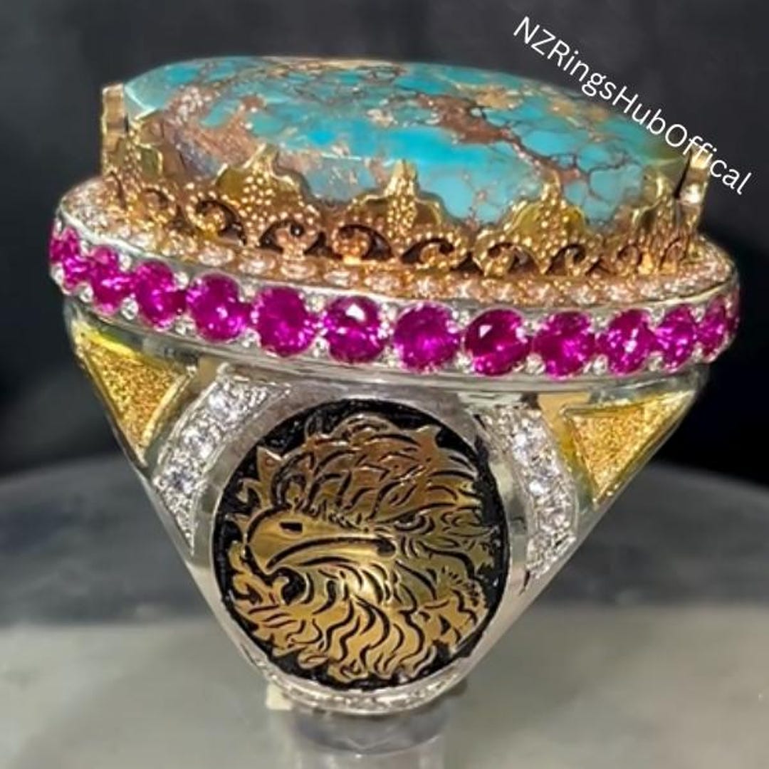 Multan Rong Handmade Sterling Silver Feroza Ring – Natural Oval Blue Turquoise Men ...