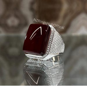 Natürliche braune rote Achat jemenitische Aqeeq Ring für Männer Ring Sterling In Silber 925 rotem Achat Silber