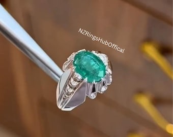 Oval  Emerald Ring: Handmade Sterling Silver 925