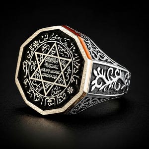 Anillo Naqsh-e-Sulaimani Bismillah, anillo de sello islámico de plata de ley 925 con caligrafía árabe para hombre, regalo hecho a mano