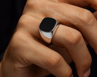 Yemeni Black Aqeeq Stone Sterling Silver Ring: Handmade Artisan Jewelry