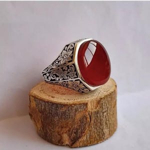 Jemenitischer Aqeeq Ring für Männer Natürliches Blutrot Achat Ring Sterling In Silber 925 Rot Achat Silber