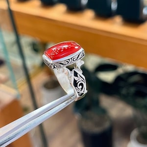 Jemenitischer Aqeeq Ring für Männer Natürliches Blutrot Achat Ring Sterling In Silber 925 Rot Achat Silber