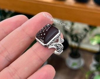 Handmade 925 Sterling Silver Yemeni Aqeeq Ring