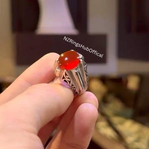 Yemeni Aqeeq Ring For Men Natural Blood Red Agate Ring Sterling In Silver 925 Red Agate Silver ringwedding ring
