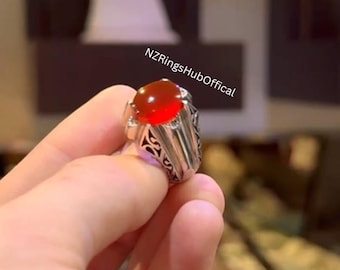 Yemeni Aqeeq Ring for Men, Handmade Sterling Silver 925