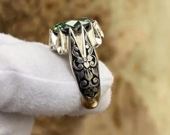 Natural 10 Carats Green Moissanite Ring Sterling Silver 925
