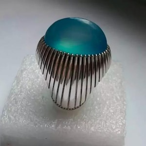 Sky Blue Agate Ring 925 Sterling Silver Ring For Men Aqeeq Ring Gemstone Ring Agate 925 Sterling Silver