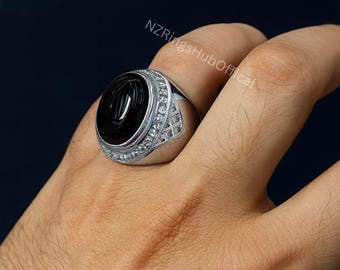 Handmade Black Aqeeq Ring: Sterling Silver 925 Vintage Style