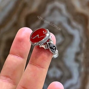 Jemenitischer Aqeeq Ring für Männer Natürliches Blutrot Achat Ring Sterling In Silber 925 Rot Achat Silber
