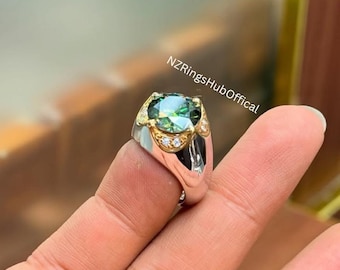 Green Moissanite Ring: Sterling Silver 925 Handmade Gemstone