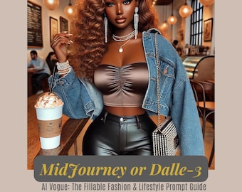 Guida ai suggerimenti di Vogue AI / Moda - Stile di vita Suggerimenti artistici AI per le donne nere / Download digitale per MidJourney - Dall·E 3 / Strumento di creatività AI