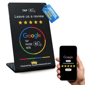 Support Tap Google Review - Support pour avis instantanés - Compatible avec tous les téléphones - Smart Tap NFC et QR réutilisables - Boostez les avis professionnels - Noir