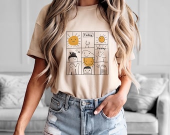 Today is Friday- Cute Minimalist Sun Doodle T-Shirt – Happy Cartoon Sun Tee, Positive Energy Shirt