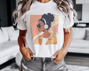 Boss Babe Kopfhörer Kunst - Trendige Afro Frau, Musik Liebhaberin, selbstbewusste schwarze Frau, selbstbewusstes Girl Power Shirt, stilvolles feministisches Geschenk