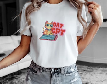 Funny CatGPT T-Shirt – AI Cat with Keyboard, Tech Lover Gift